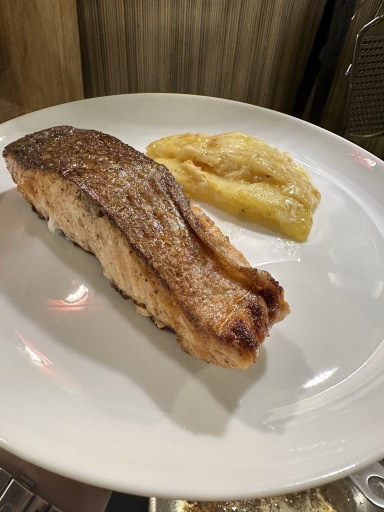 seared salmon with potato gratin
