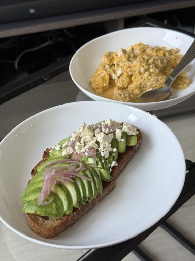 avocado toast and scrambled eggs