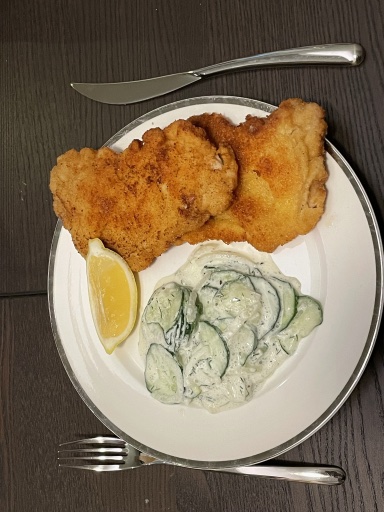 schnitzel with cucumber salad