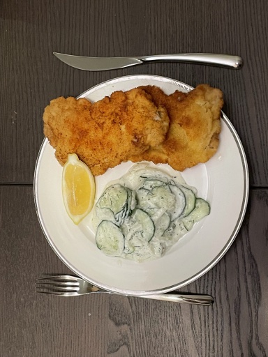 schnitzel with cucumber salad