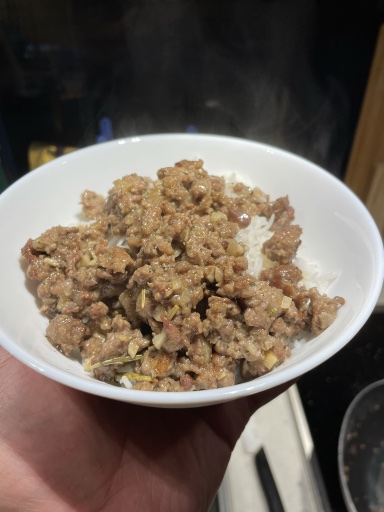 ground beef and pea rice bowl