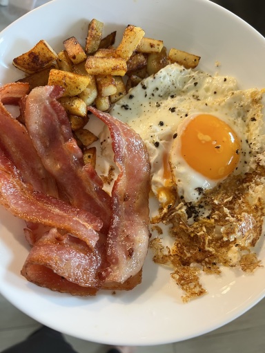 bacon, eggs, and home fries
