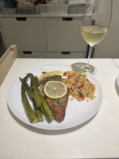 lemon herb fish with asparagus and couscous