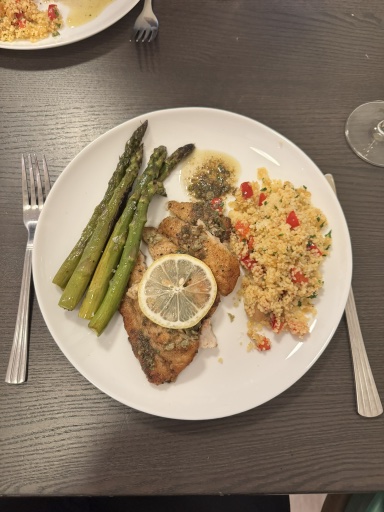 lemon herb fish with asparagus and couscous