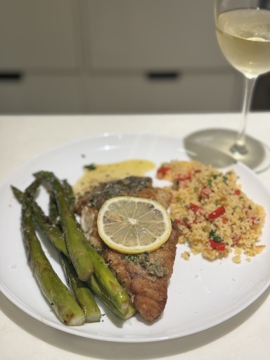 lemon herb fish with asparagus and couscous