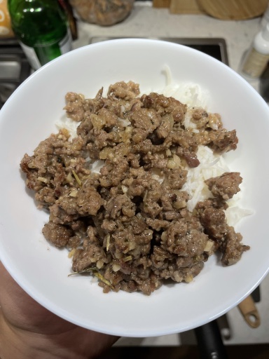 ground beef and pea rice bowl