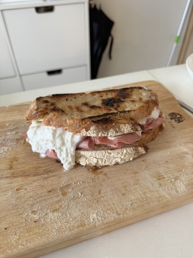ham and burrata sandwich