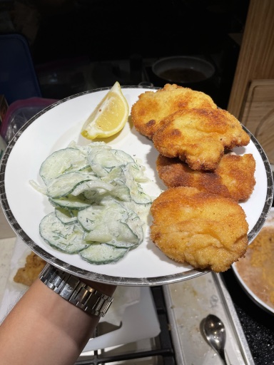 schnitzel with cucumber salad