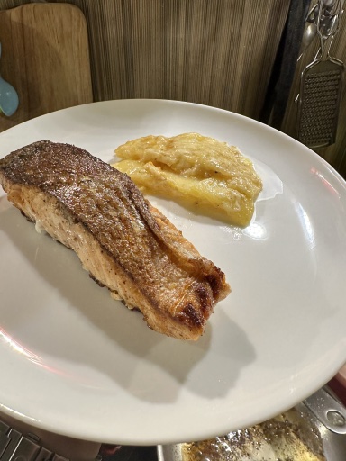 seared salmon with potato gratin