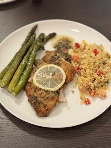 lemon herb fish with asparagus and couscous