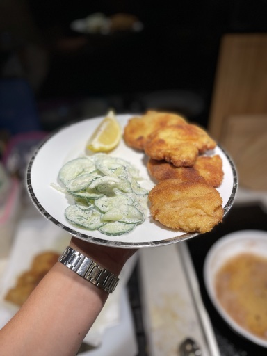 schnitzel with cucumber salad