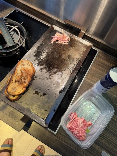 steak and smoked salmon toasts