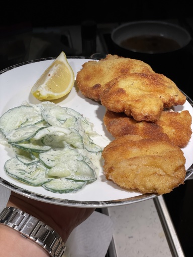 schnitzel with cucumber salad