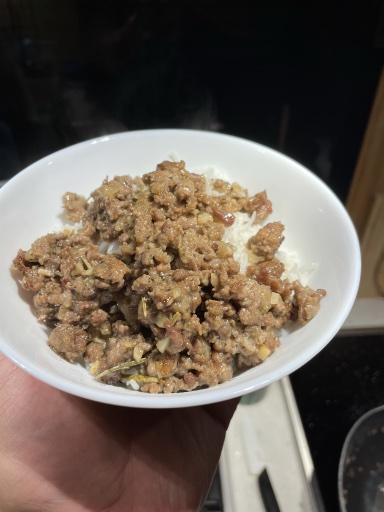 ground beef and pea rice bowl