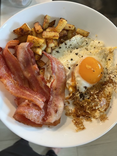 bacon, eggs, and home fries