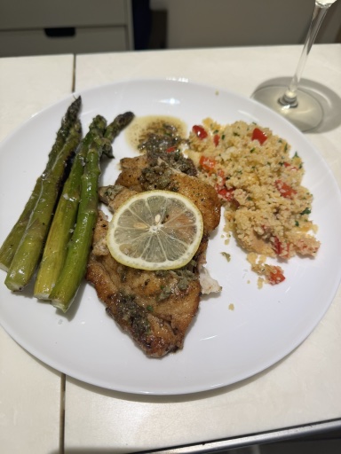 lemon herb fish with asparagus and couscous