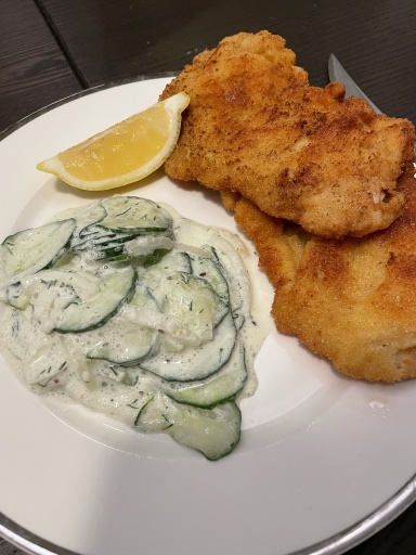 schnitzel with cucumber salad