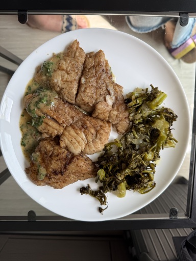 pan-fried fish with roasted broccoli