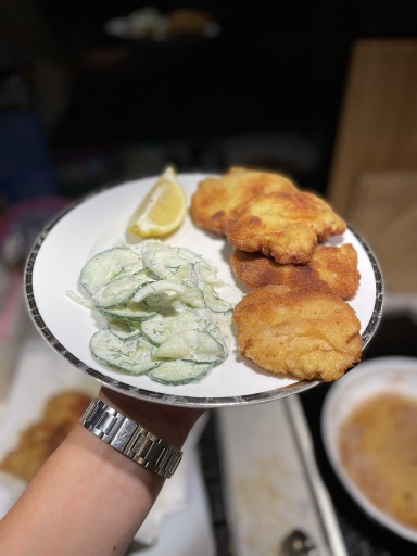 schnitzel with cucumber salad