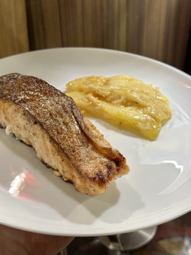 seared salmon with potato gratin