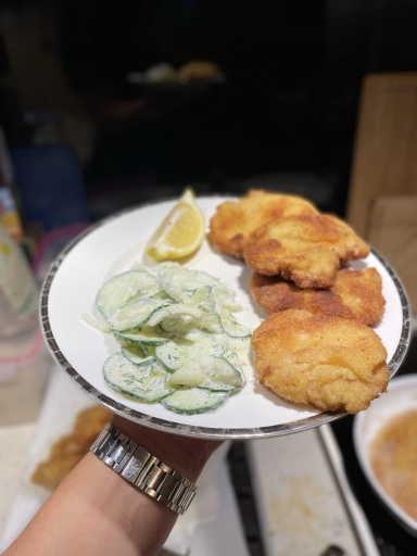 schnitzel with cucumber salad