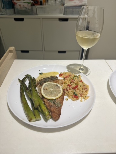 lemon herb fish with asparagus and couscous