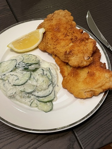 schnitzel with cucumber salad