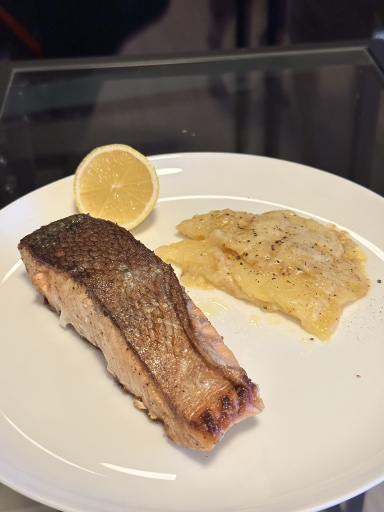seared salmon with potato gratin