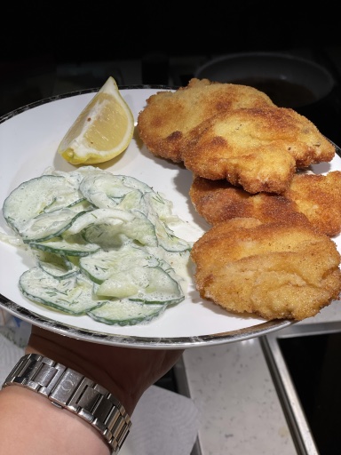 schnitzel with cucumber salad