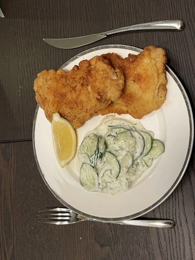 schnitzel with cucumber salad