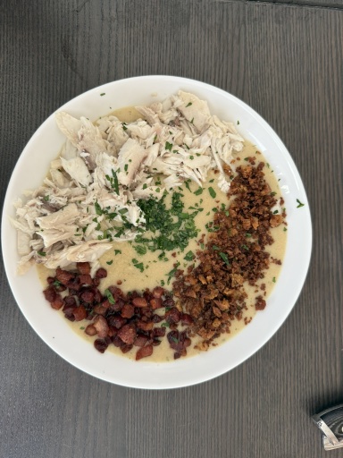 creamy chicken and chorizo polenta