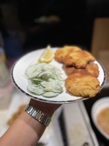 schnitzel with cucumber salad