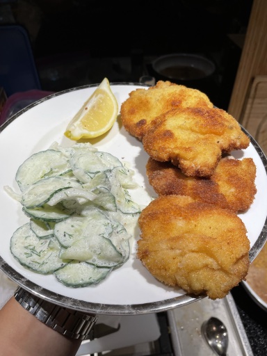 schnitzel with cucumber salad