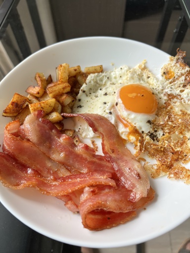 bacon, eggs, and home fries