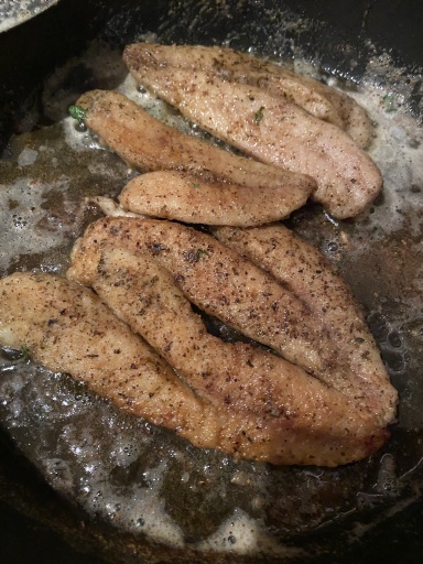 pan-fried fish with zucchini and mashed potatoes