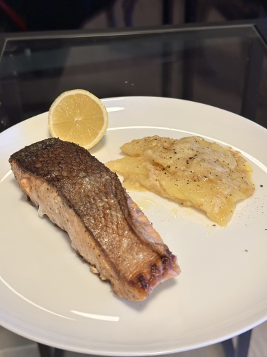 seared salmon with potato gratin